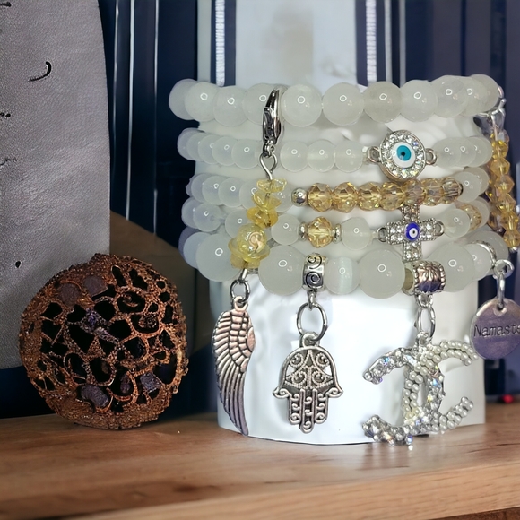 White CC Crystal Namaste Charmed bracelets Set - Picture 5 of 7